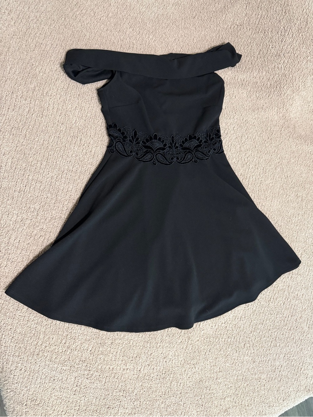 B Darlin One-Shoulder Black Dress with Lace Waist Detail